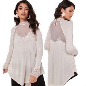 Free People SAHELI TOP Mesh Embroidery (Ivory)
